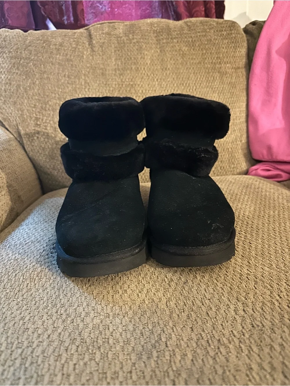 UGG Black Suede Fur Cuff Short Booties